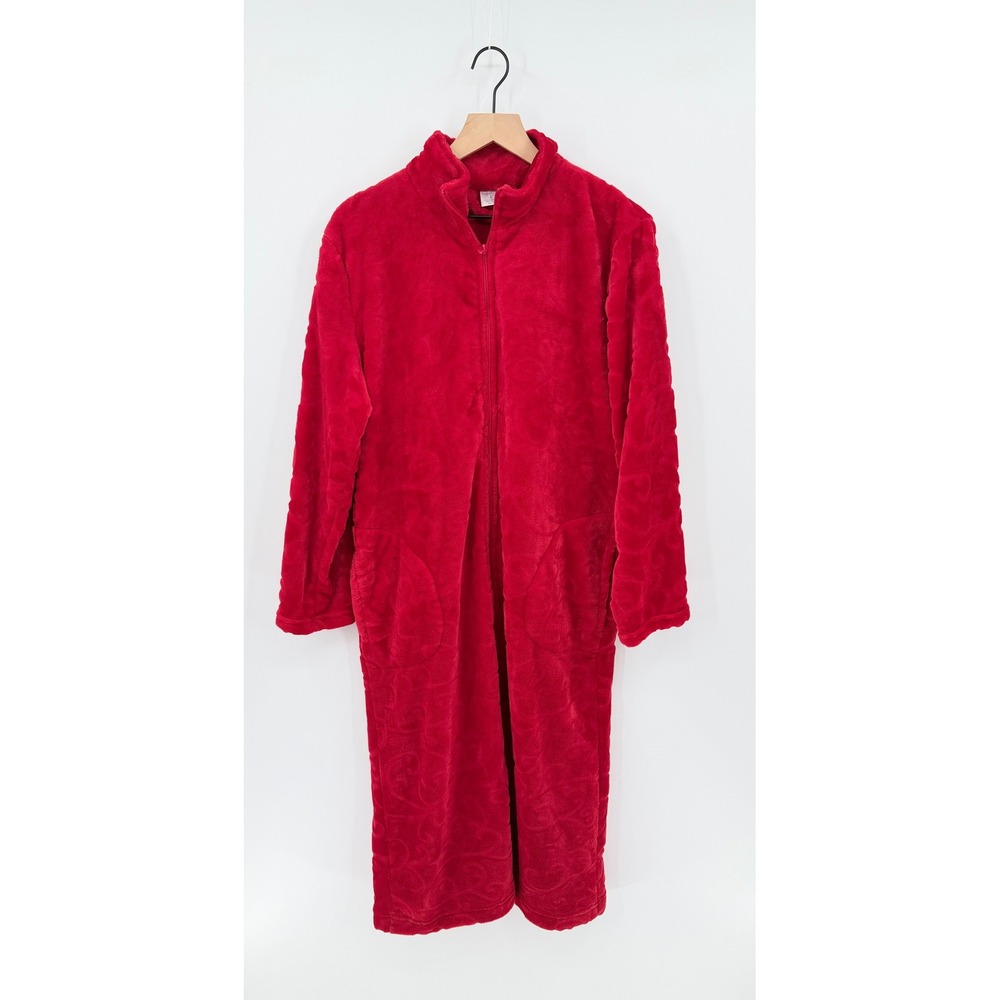 Faux Fur Plush Zip Front Robe Womens L Cozy Loungewear Comfortable Sleepwear